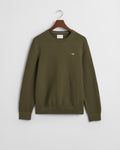 JUNIPER GREEN, COTTON MICRO TEXTURED C-NECK, FLAT-LAY BY GANT AU.