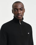 BLACK, COTTON MICRO TEXTURED HALF ZIP, CLOSE-UP BY GANT AU.
