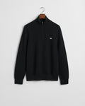 BLACK, COTTON MICRO TEXTURED HALF ZIP, FLAT-LAY BY GANT AU.