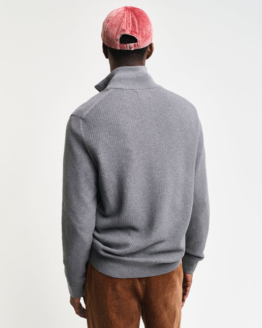 DARK GREY MELANGE, COTTON MICRO TEXTURED HALF ZIP, BACK-VIEW BY GANT AU.