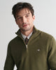 JUNIPER GREEN, COTTON MICRO TEXTURED HALF ZIP, CLOSE-UP BY GANT AU.