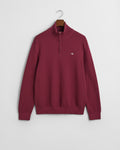 WINE RED, COTTON MICRO TEXTURED HALF ZIP, FLAT-LAY BY GANT AU.
