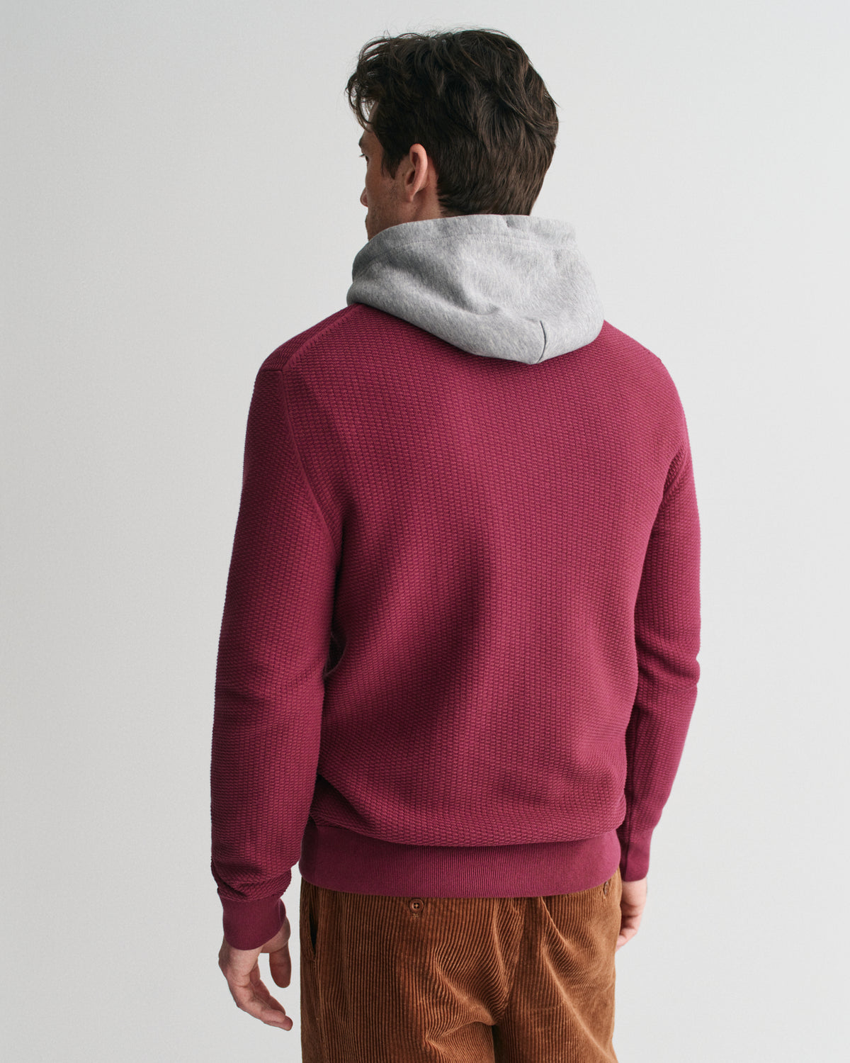 WINE RED, COTTON MICRO TEXTURED HALF ZIP, BACK-VIEW BY GANT AU.