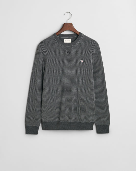 DARK GREY MELANGE, 2-TONE TEXTURED C-NECK BY GANT AU.