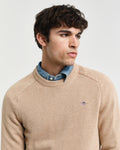 KHAKI MELANGE, CASUAL COTTON SADDLE C-NECK, CLOSE-UP BY GANT AU.