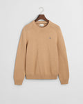 KHAKI MELANGE, CASUAL COTTON SADDLE C-NECK, FLAT-LAY BY GANT AU.