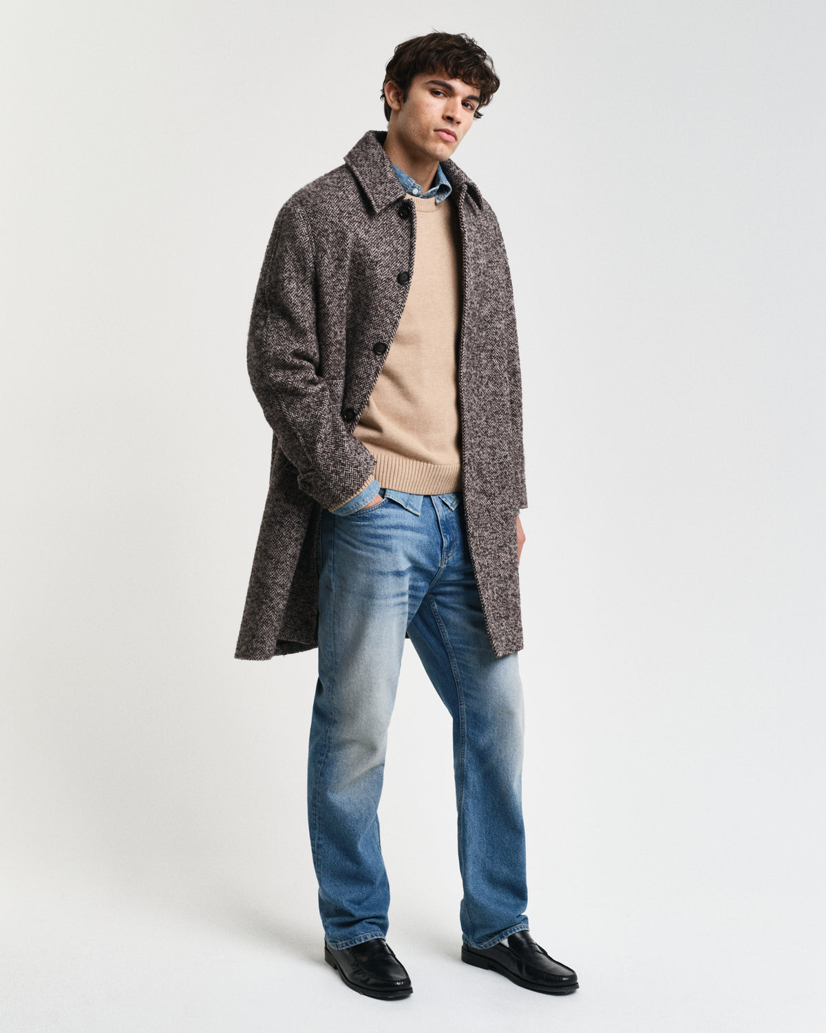 KHAKI MELANGE, CASUAL COTTON SADDLE C-NECK BY GANT AU.