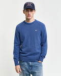 VINTAGE BLUE, CASUAL COTTON SADDLE C-NECK, FRONT-VIEW BY GANT AU.