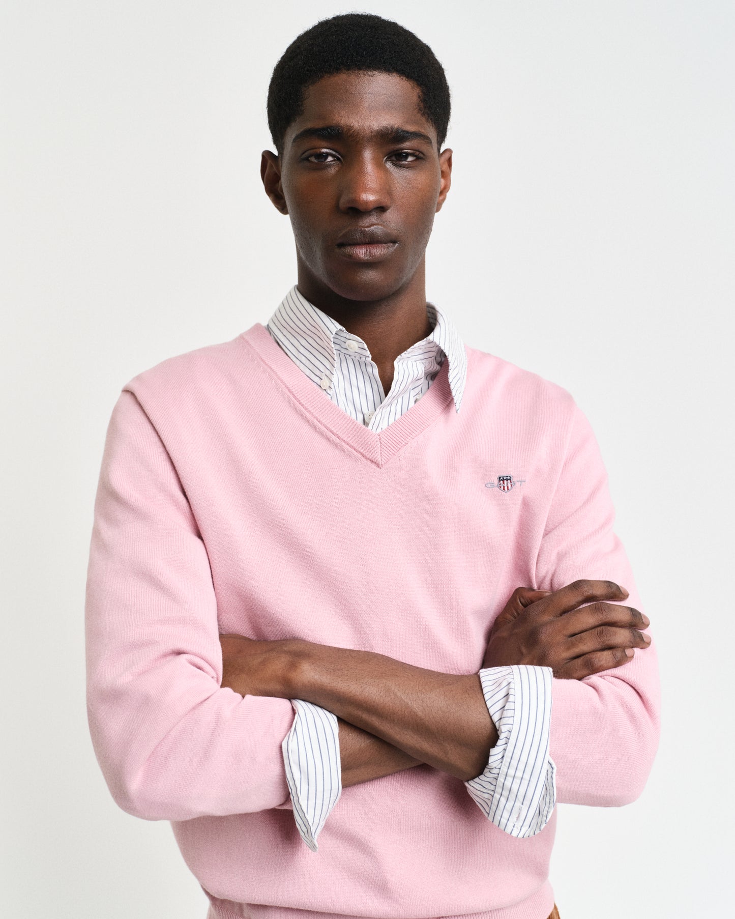 MODEL WEARING CLASSIC COTTON V-NECK
