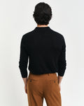 BLACK, EXTRAFINE MERINO WOOL POLO, BACK-VIEW BY GANT AU.