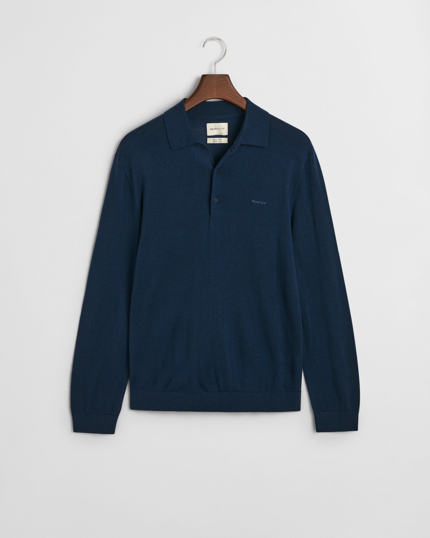 MARINE, EXTRAFINE MERINO WOOL POLO, FLAT-LAY BY GANT AU.