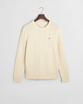 CREAM, LAMBSWOOL CABLE C-NECK, FLAT-LAY BY GANT AU.