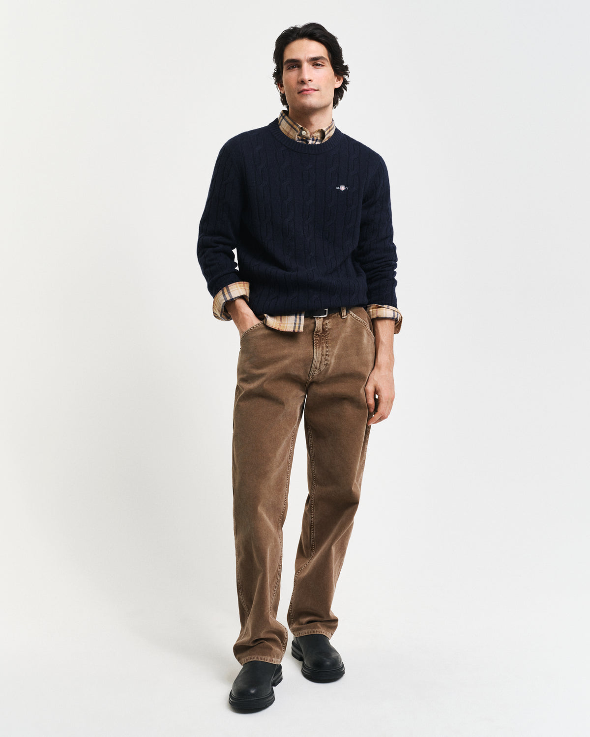 EVENING BLUE, LAMBSWOOL CABLE C-NECK BY GANT AU.