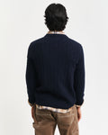 EVENING BLUE, LAMBSWOOL CABLE C-NECK, BACK-VIEW BY GANT AU.