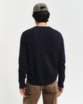 DARK NAVY MELANGE, WOOL BLEND C-NECK, BACK-VIEW BY GANT AU.