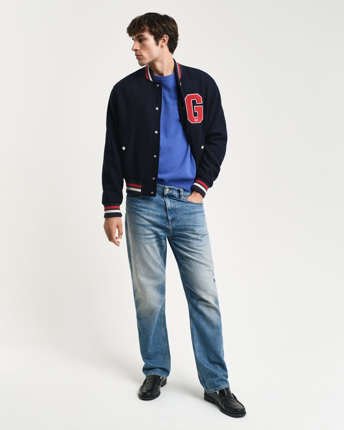 RICH BLUE, SUPERFINE LAMBSWOOL C-NECK BY GANT AU.