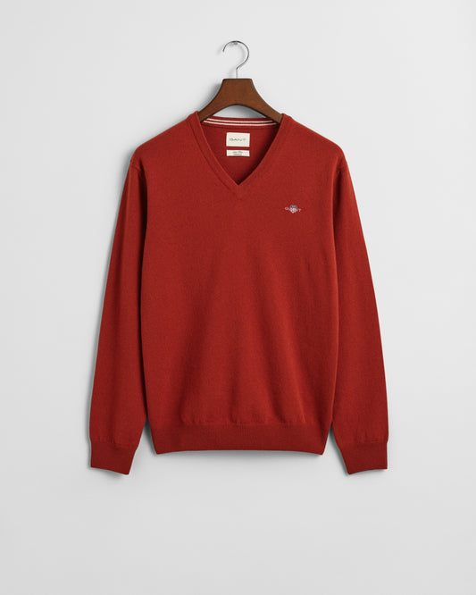 IRON RED, SUPERFINE LAMBSWOOL V-NECK BY GANT AU.