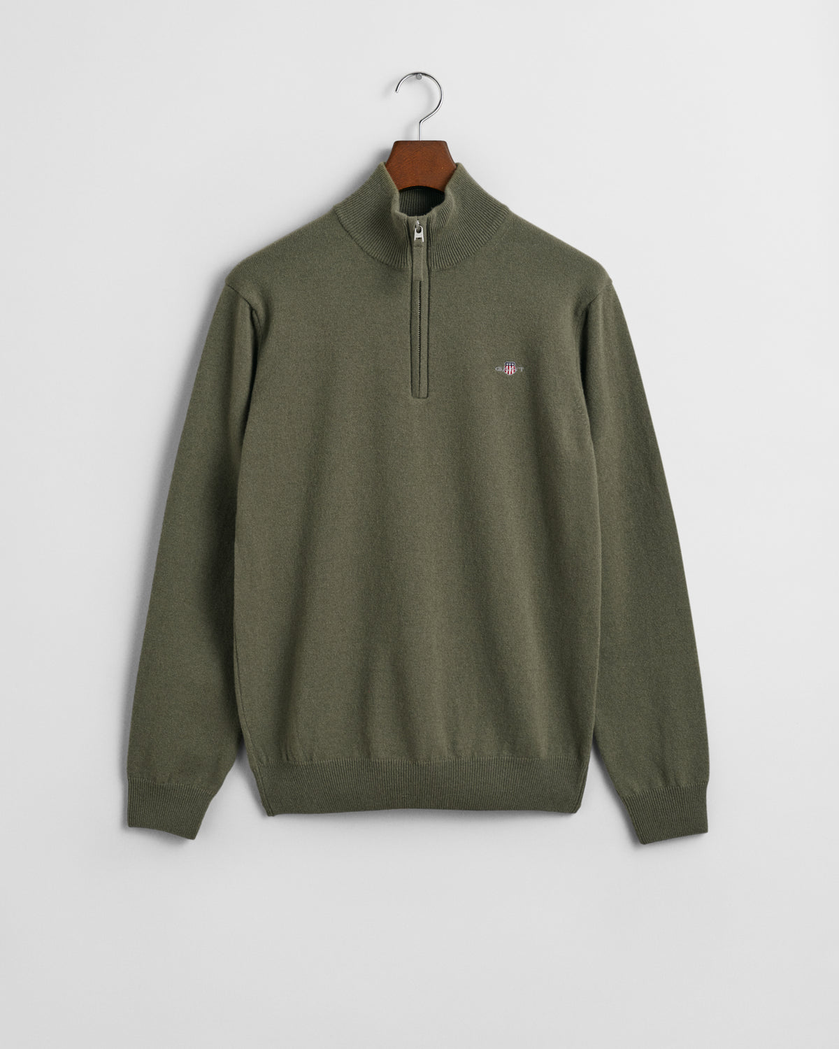 JUNIPER GREEN, SUPERFINE LAMBSWOOL HALF ZIP BY GANT AU.