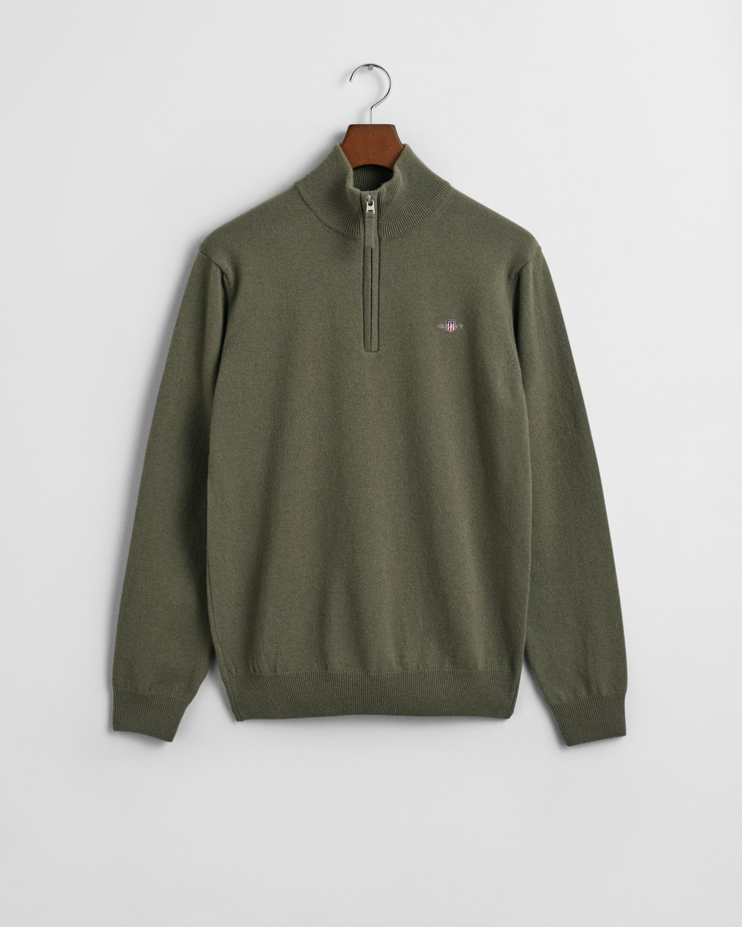 JUNIPER GREEN, SUPERFINE LAMBSWOOL HALF ZIP BY GANT AU.