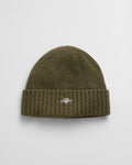 JUNIPER GREEN, UNISEX. SHIELD WOOL BEANIE, FRONT-VIEW BY GANT AU.