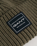 JUNIPER GREEN, COTTON RIBBED BEANIE, CLOSE-UP BY GANT AU.