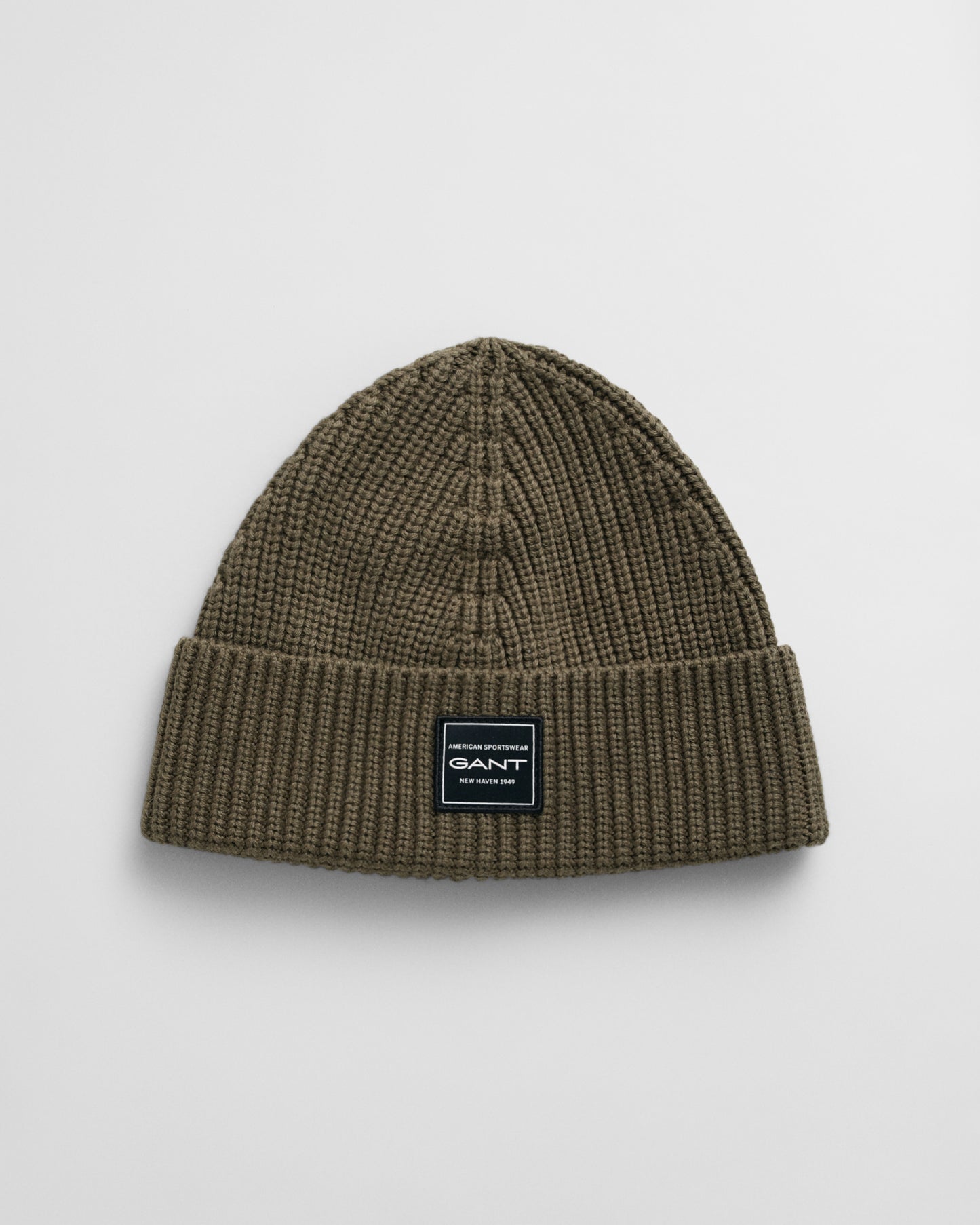 JUNIPER GREEN, COTTON RIBBED BEANIE, FRONT-VIEW BY GANT AU.