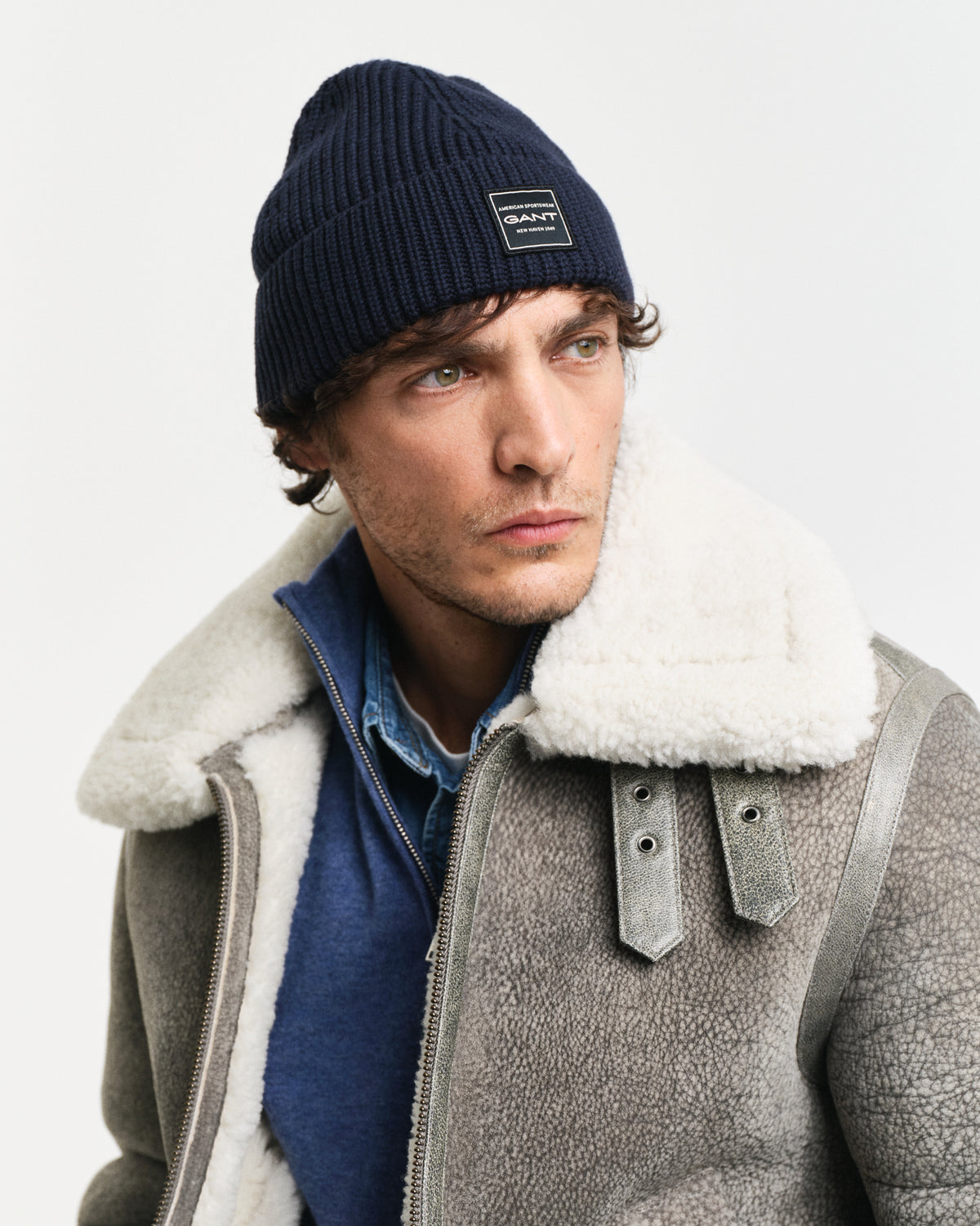 EVENING BLUE, COTTON RIBBED BEANIE BY GANT AU.