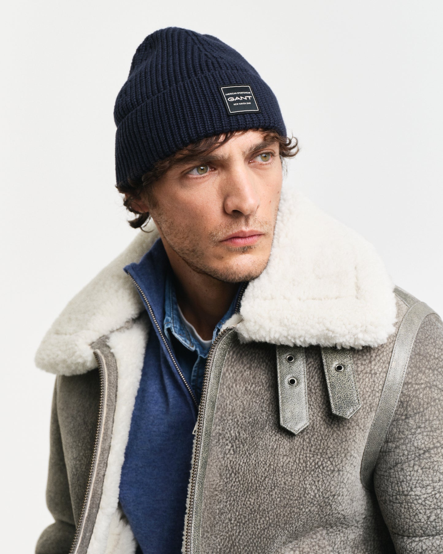 EVENING BLUE, COTTON RIBBED BEANIE BY GANT AU.