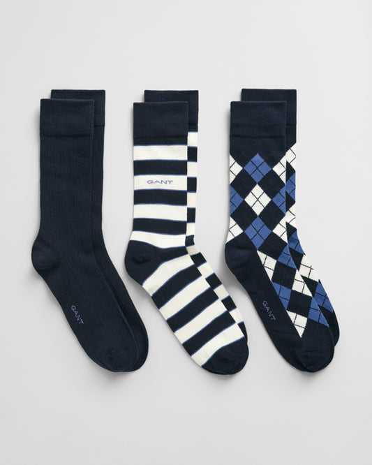 MARINE, ARGYLE AND STRIPE SOCKS 3-PACK BY GANT AU.
