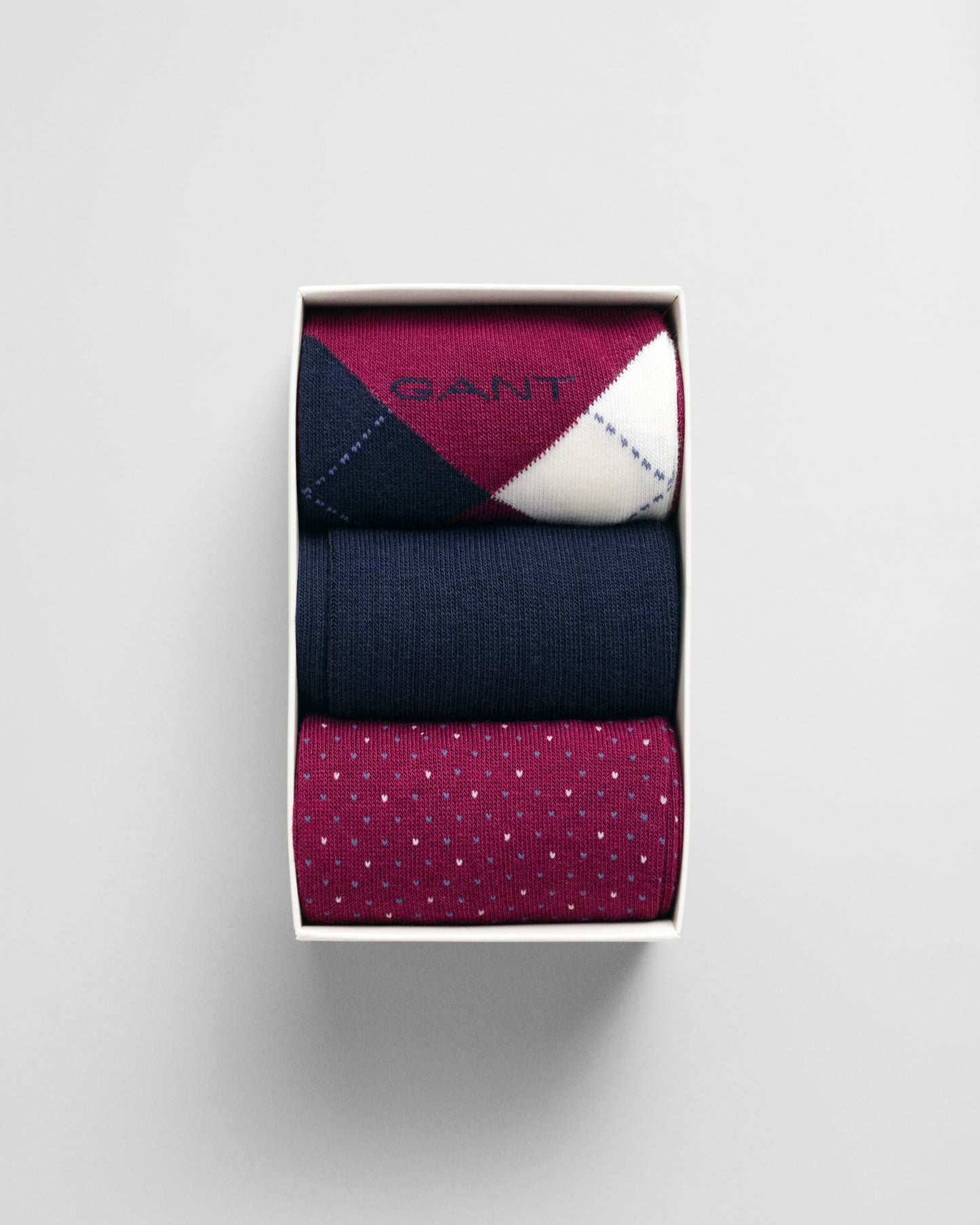 RICH WINE, ARGYLE SOCKS 3-PACK GIFT BOX, CLOSE-UP BY GANT AU.