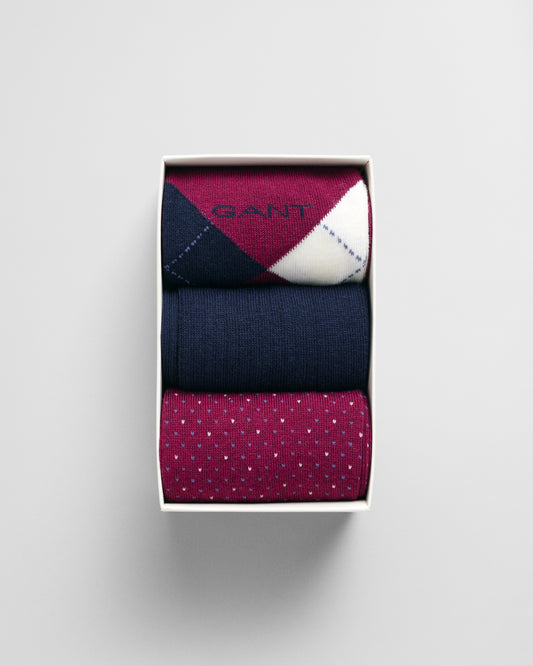 RICH WINE, ARGYLE SOCKS 3-PACK GIFT BOX, CLOSE-UP BY GANT AU.