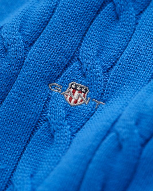 GREECE BLUE, COTTON CABLE HALF ZIP, CLOSE-UP BY GANT AU.