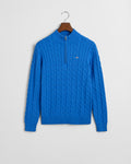 GREECE BLUE, COTTON CABLE HALF ZIP BY GANT AU.