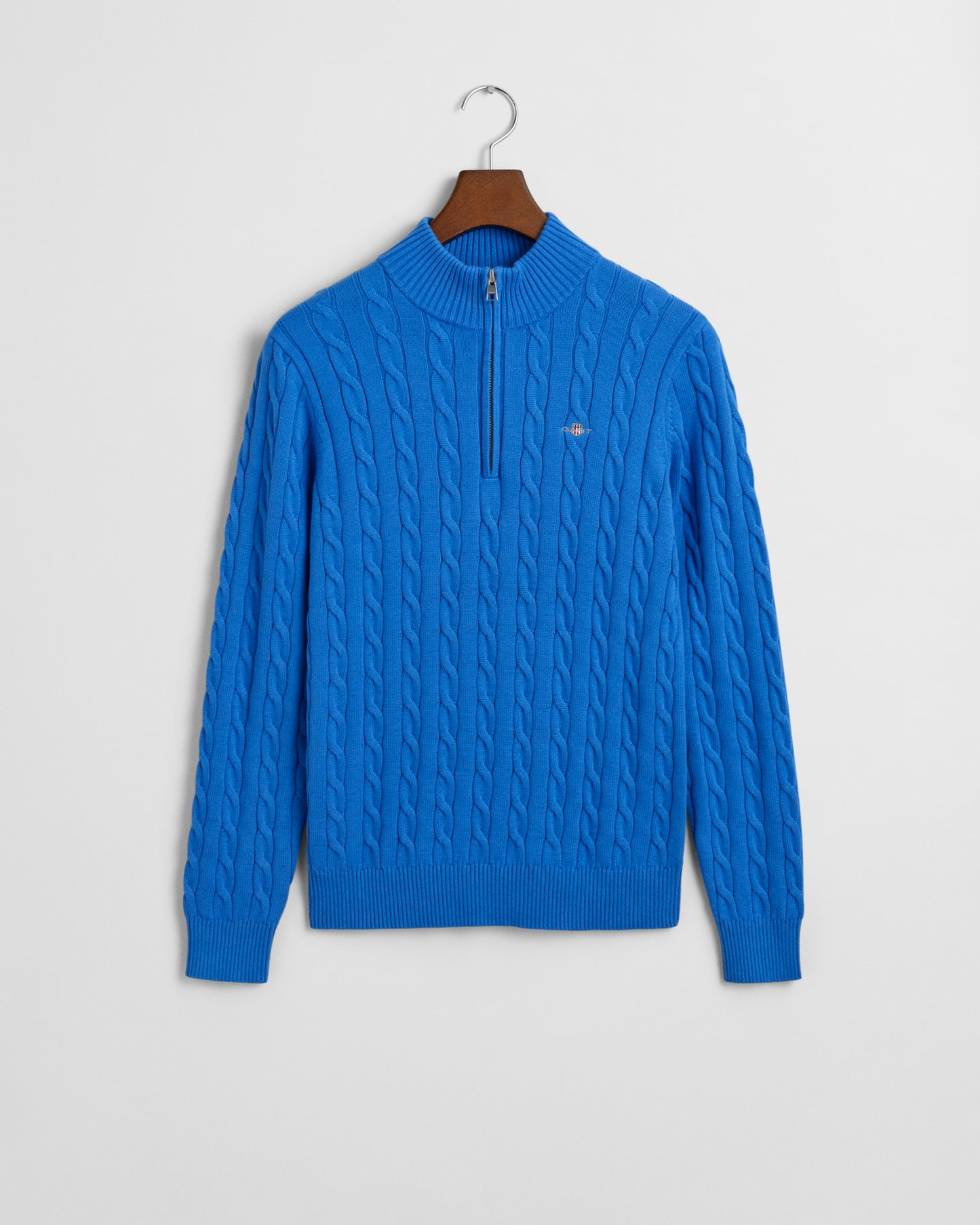GREECE BLUE, COTTON CABLE HALF ZIP BY GANT AU.