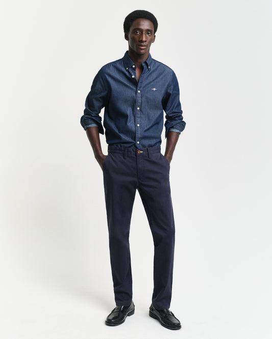 MARINE, SLIM TWILL CHINOS, FRONT-VIEW BY GANT AU.