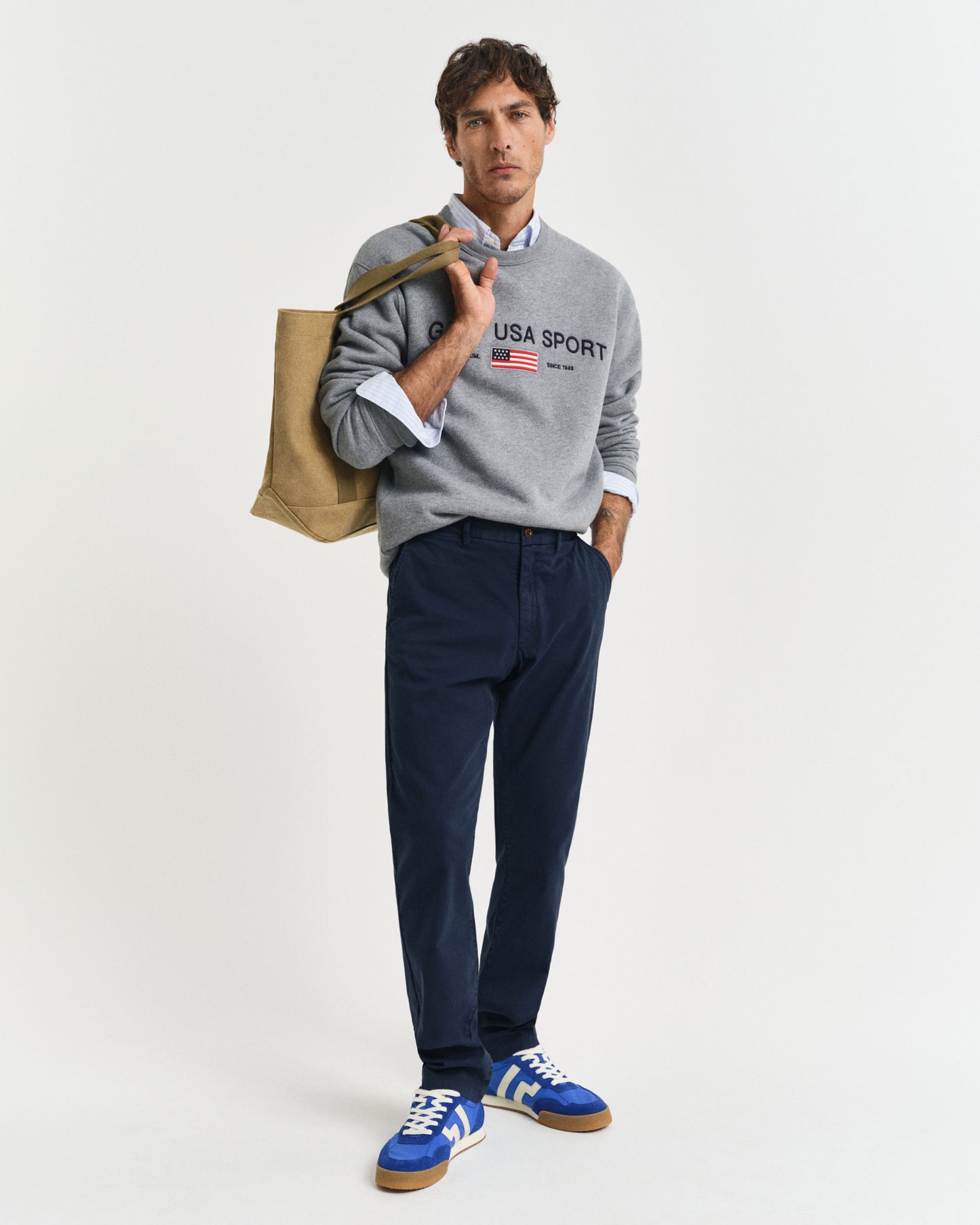 EVENING BLUE, SLIM DOBBY STRUCTURE CHINOS BY GANT AU.