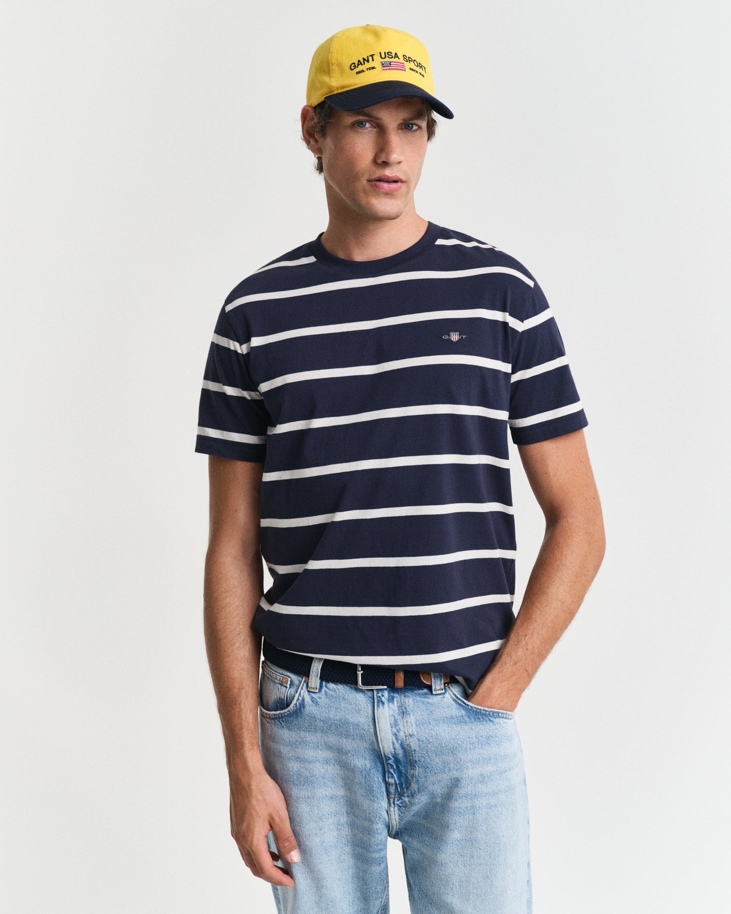 EVENING BLUE, STRIPED SS T-SHIRT, FRONT-VIEW BY GANT AU.