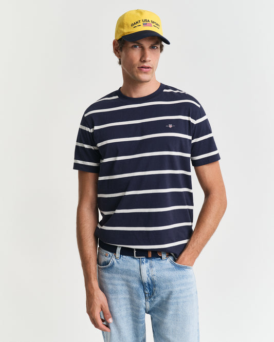 EVENING BLUE, STRIPED SS T-SHIRT, FRONT-VIEW BY GANT AU.