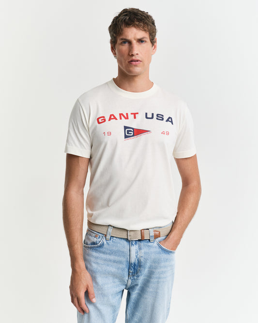 CREAM, GRAPHIC SS T-SHIRT, FRONT-VIEW BY GANT AU.