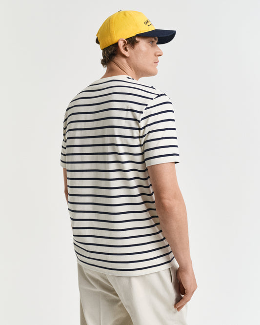 CREAM, GRAPHIC STRIPED SS T-SHIRT, BACK-VIEW BY GANT AU.