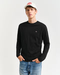 BLACK, REG SHIELD LS T-SHIRT, FRONT-VIEW BY GANT AU.