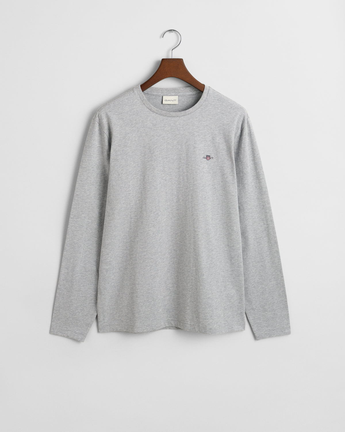 GREY MELANGE, REG SHIELD LS T-SHIRT, FLAT-LAY BY GANT AU.