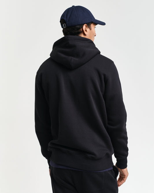 BLACK, REG SHIELD HOODIE, BACK-VIEW BY GANT AU.