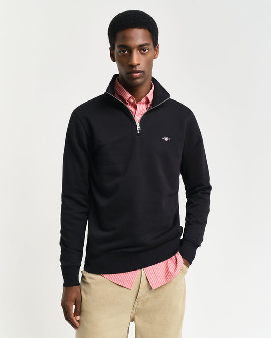 BLACK, REG SHIELD HALF ZIP SWEAT, FRONT-VIEW BY GANT AU.