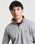 GREY MELANGE, REG SHIELD HALF ZIP SWEAT, CLOSE-UP BY GANT AU.