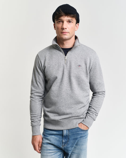 GREY MELANGE, REG SHIELD HALF ZIP SWEAT, FRONT-VIEW BY GANT AU.