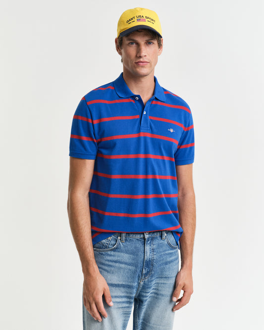LAPIS BLUE, STRIPED POLO, FRONT-VIEW BY GANT AU.