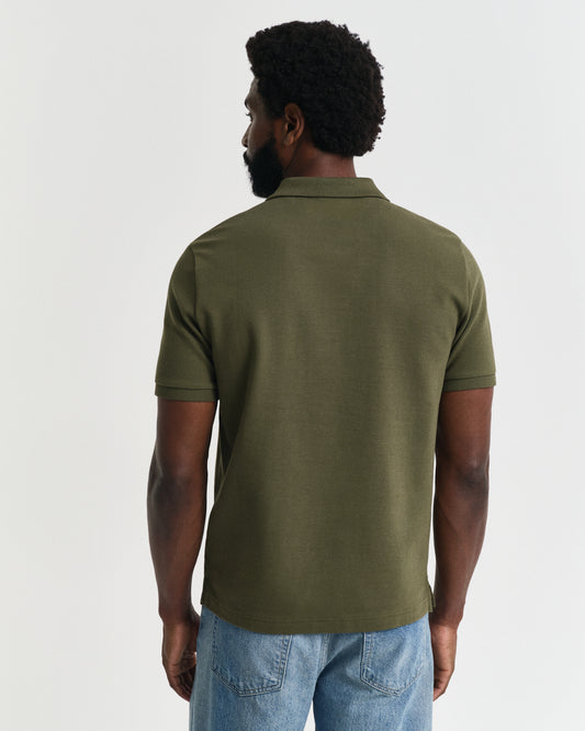 JUNIPER GREEN, TEXTURED POLO, BACK-VIEW BY GANT AU.