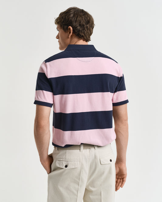 CALIFORNIA PINK, BLOCK STRIPE POLO, BACK-VIEW BY GANT AU.