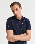 EVENING BLUE, EMBROIDERED GRAPHIC POLO, CLOSE-UP BY GANT AU.